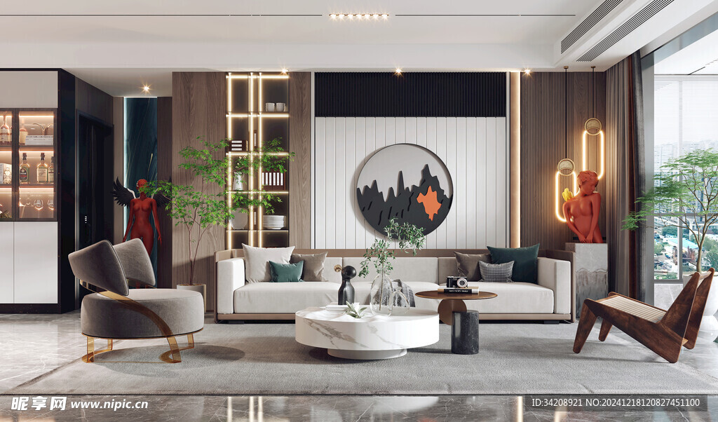 现代简约高级感新中式复古风客厅