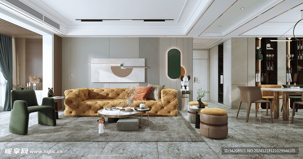 现代简约高级感新中式复古风客厅