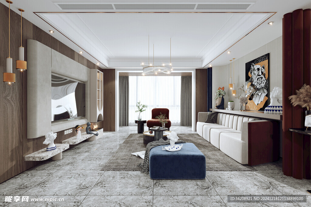 现代简约高级感新中式复古风客厅