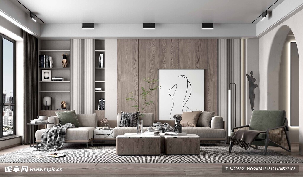 现代简约高级感新中式复古风客厅