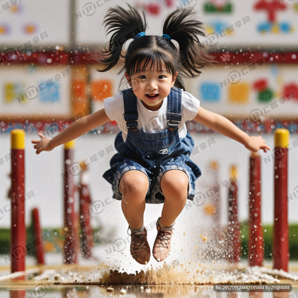 幼儿园小女孩立定跳远