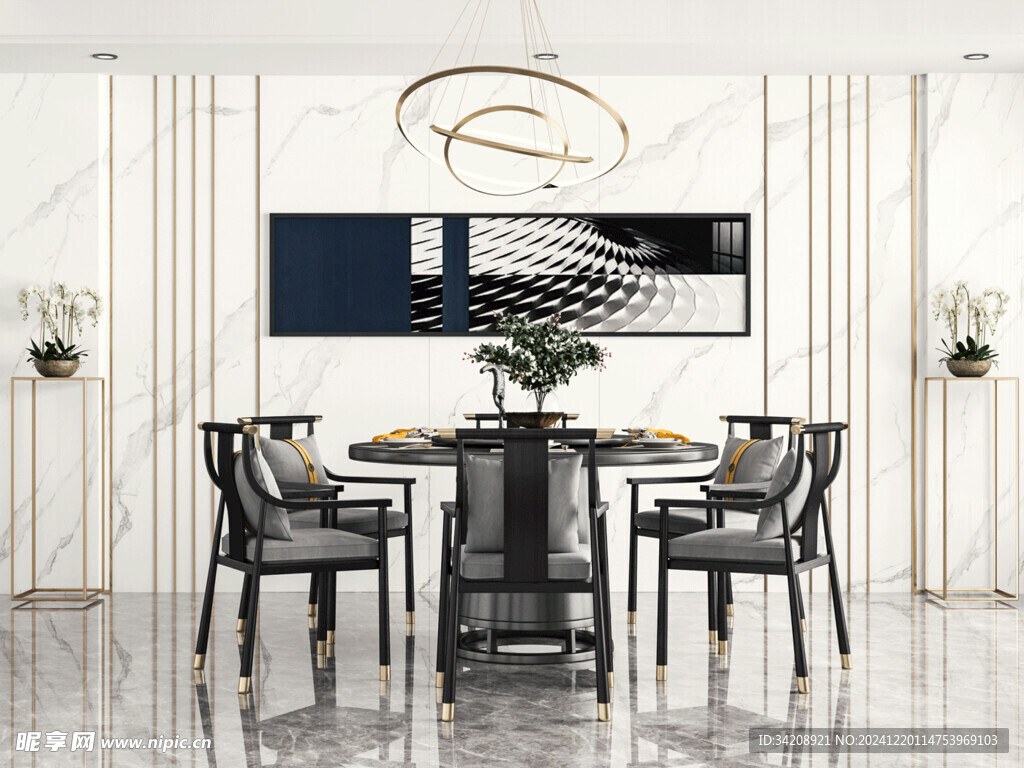 新中式家居装修复古风餐厅餐边柜