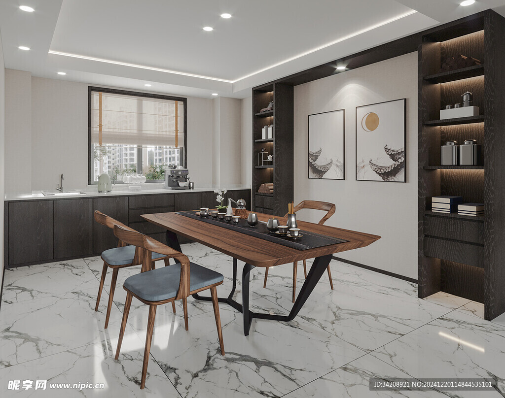 新中式家居装修复古风餐厅餐边柜