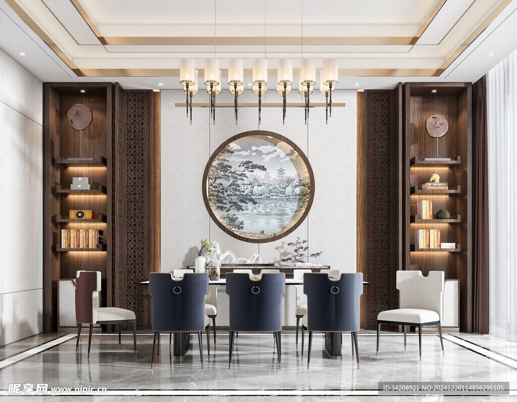 新中式家居装修复古风餐厅餐边柜