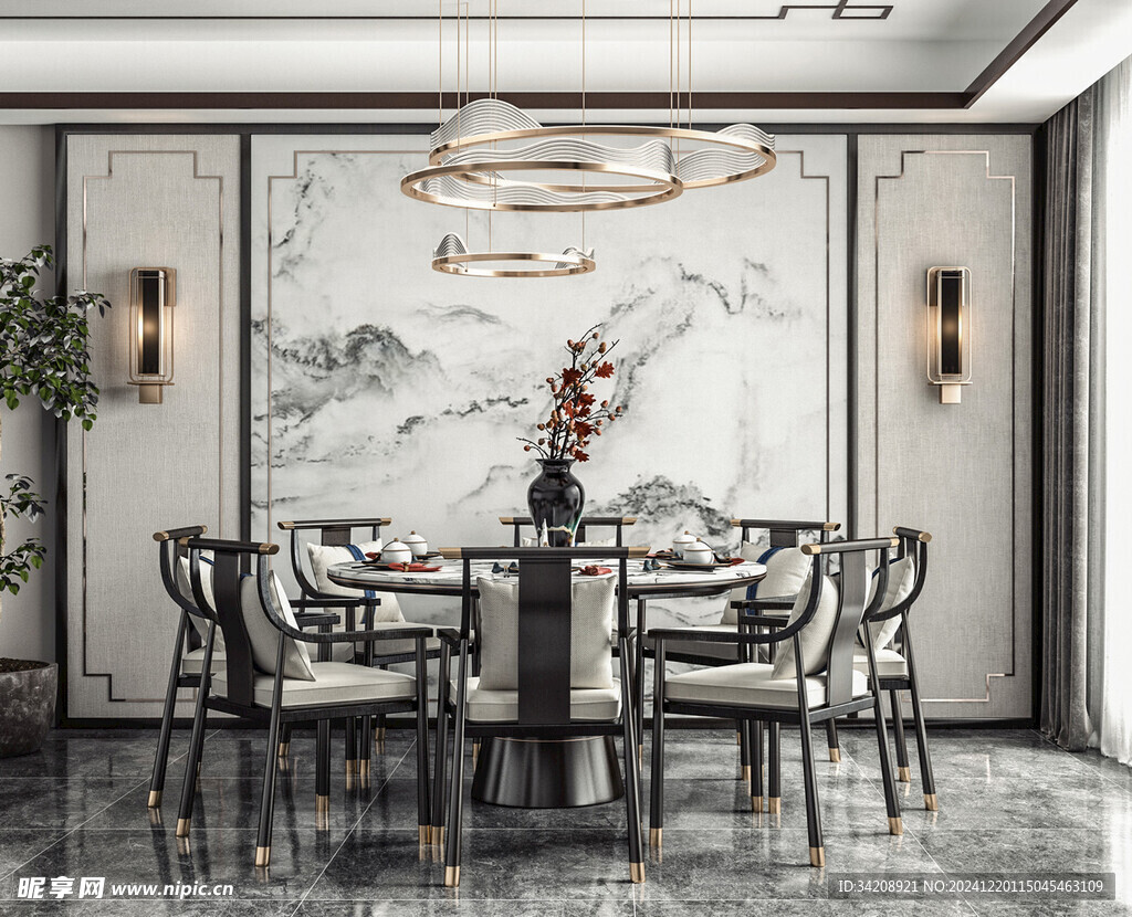 新中式家居装修复古风餐厅餐边柜