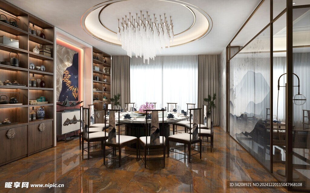 新中式家居装修复古风餐厅餐边柜