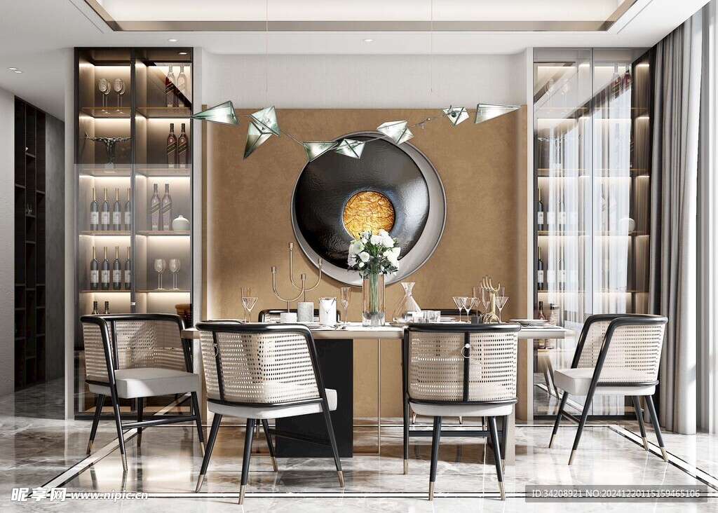 新中式家居装修复古风餐厅餐边柜