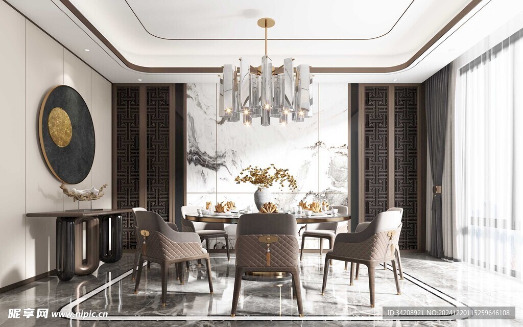 新中式家居装修复古风餐厅餐边柜