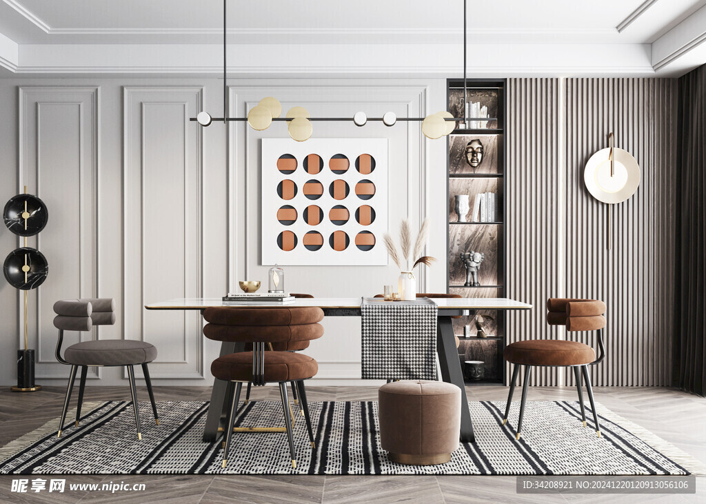 现代简约极简风格餐厅圆桌餐边柜