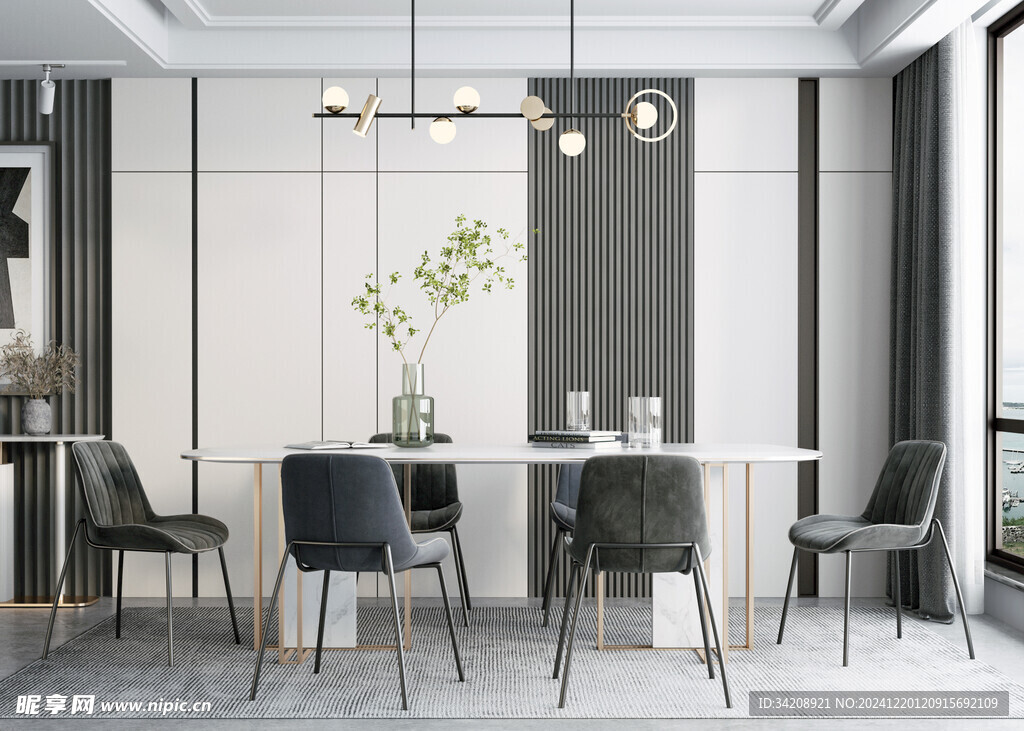 现代简约极简风格餐厅圆桌餐边柜