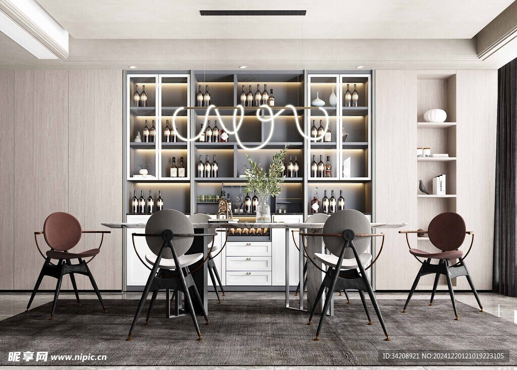 现代简约极简风格餐厅圆桌餐边柜