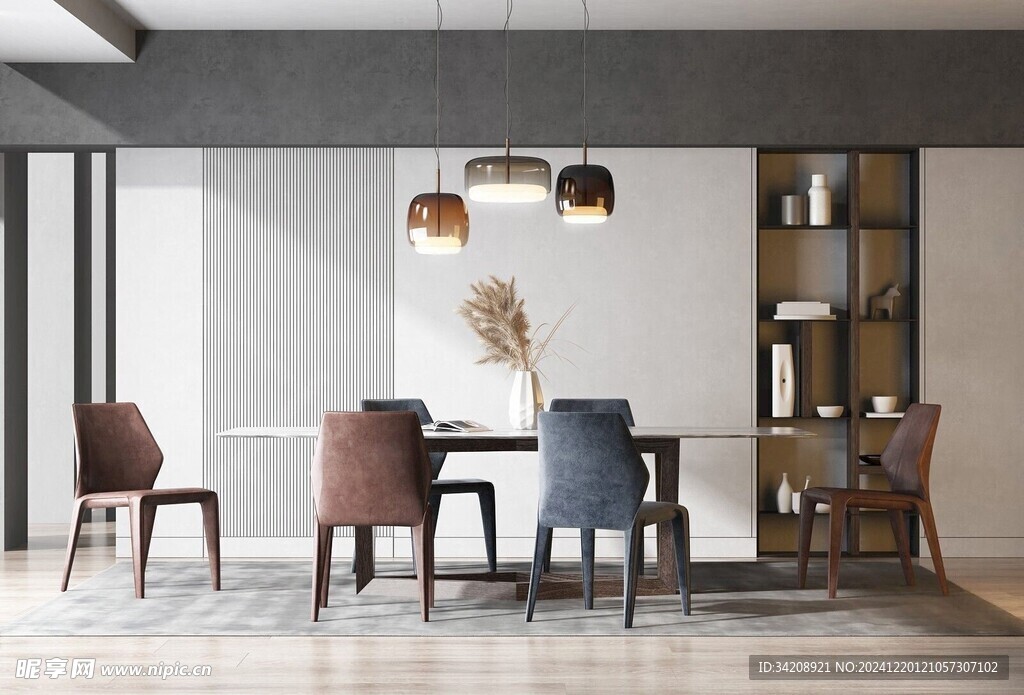 现代简约极简风格餐厅圆桌餐边柜