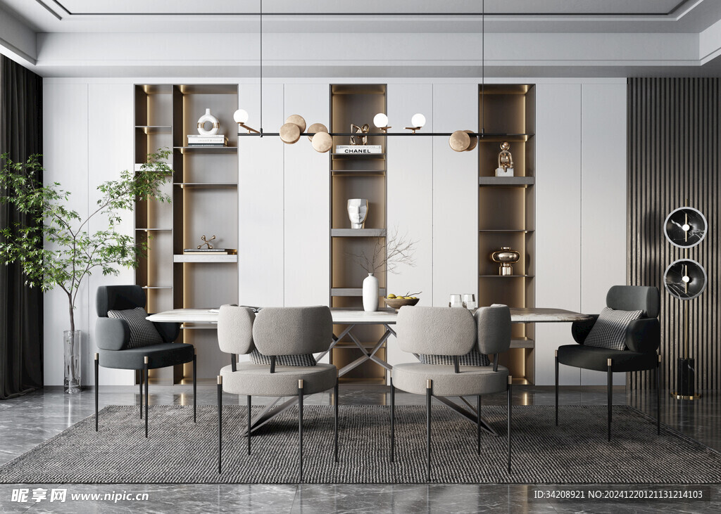 现代简约极简风格餐厅圆桌餐边柜