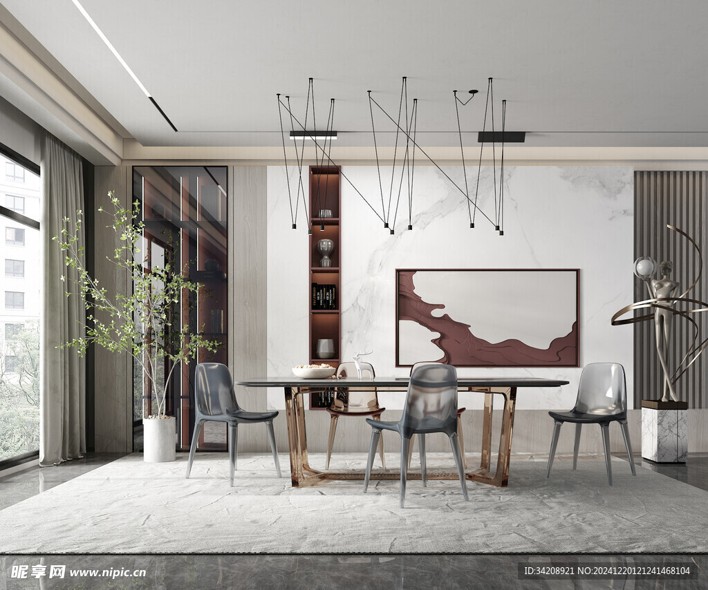 现代简约极简风格餐厅圆桌餐边柜