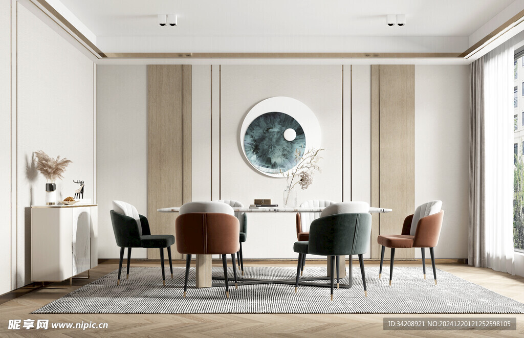 现代简约极简风格餐厅圆桌餐边柜