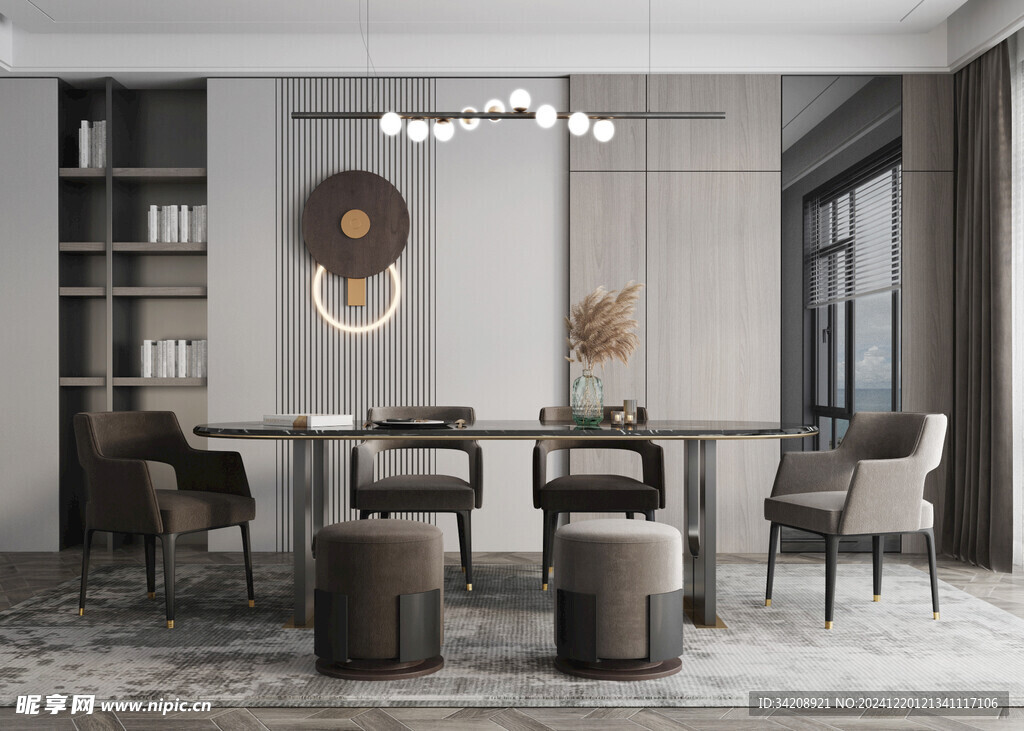 现代简约极简风格餐厅圆桌餐边柜