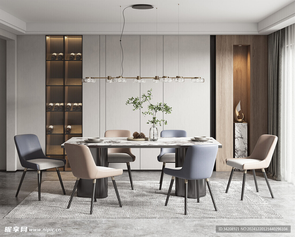 现代简约极简风格餐厅圆桌餐边柜