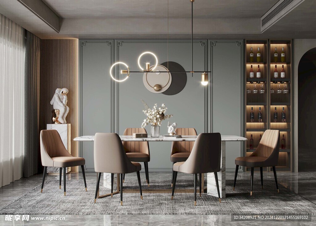 现代简约极简风格餐厅圆桌餐边柜