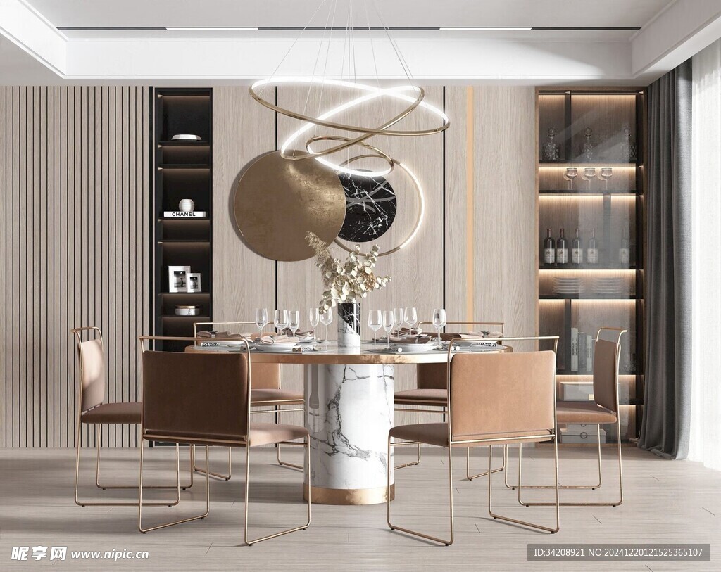 现代简约极简风格餐厅圆桌餐边柜