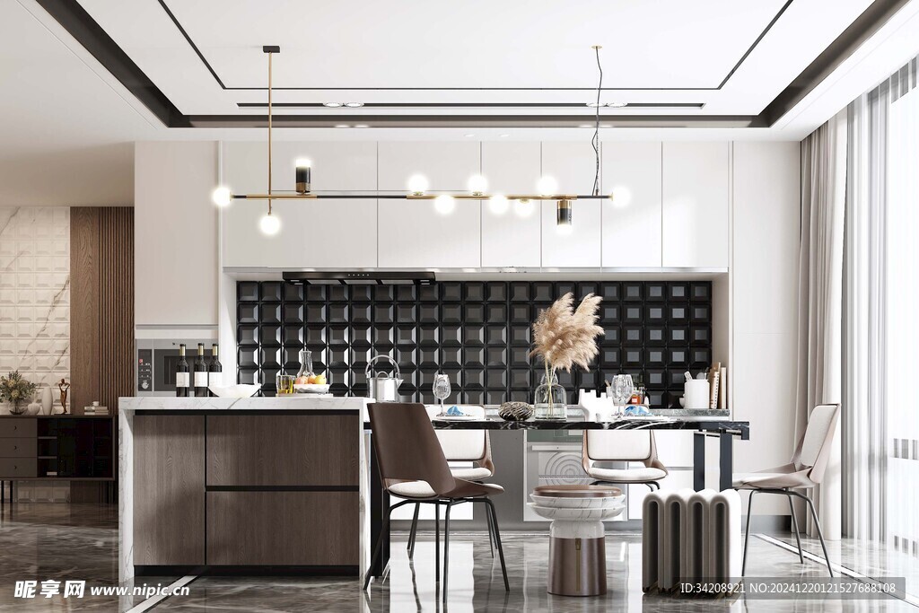 现代简约极简风格餐厅圆桌餐边柜