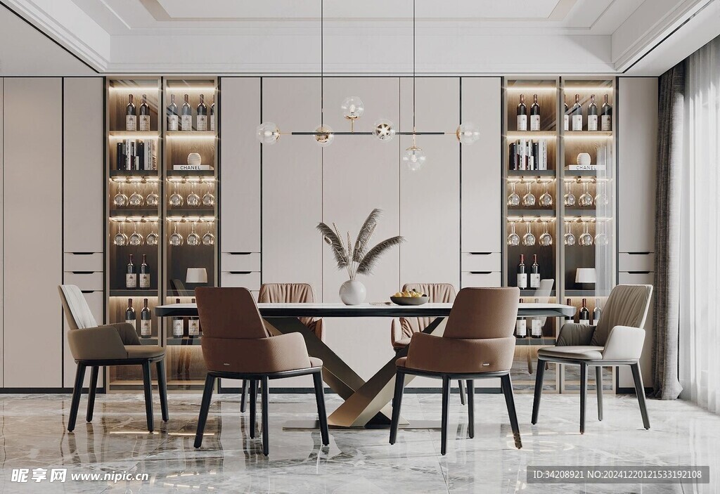 现代简约极简风格餐厅圆桌餐边柜