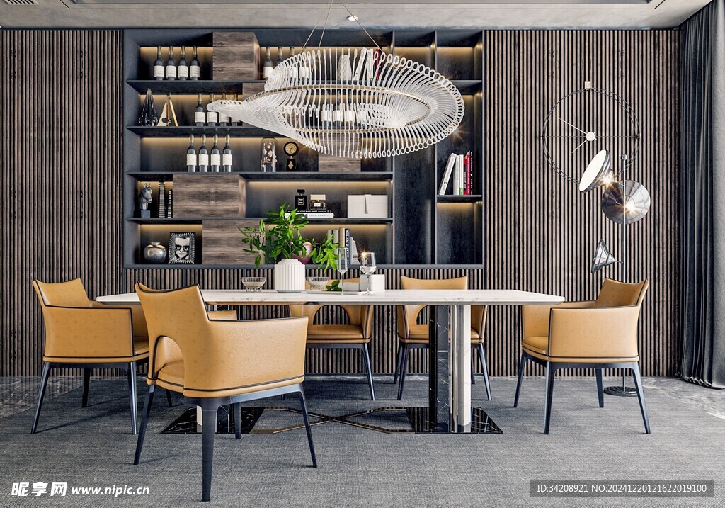 现代简约极简风格餐厅圆桌餐边柜