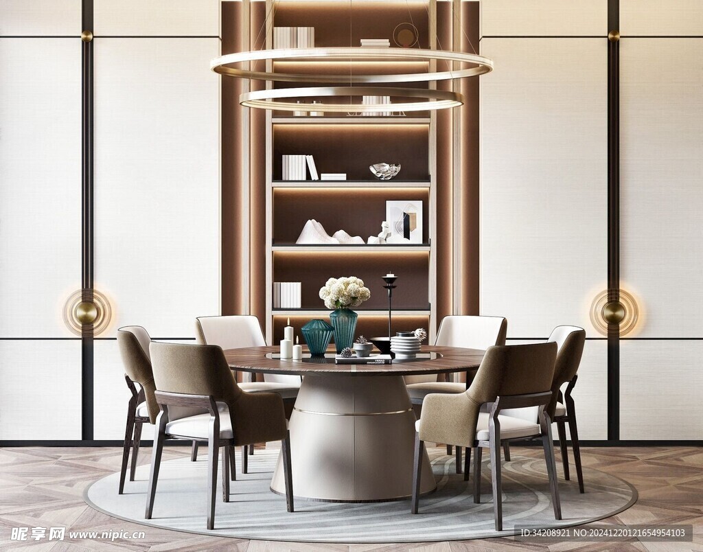 现代简约极简风格餐厅圆桌餐边柜