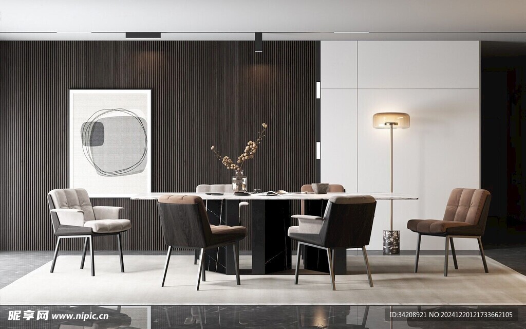 现代简约极简风格餐厅圆桌餐边柜