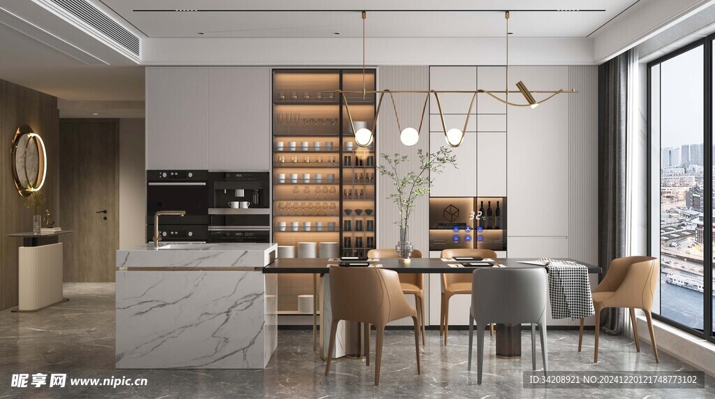 现代简约极简风格餐厅圆桌餐边柜