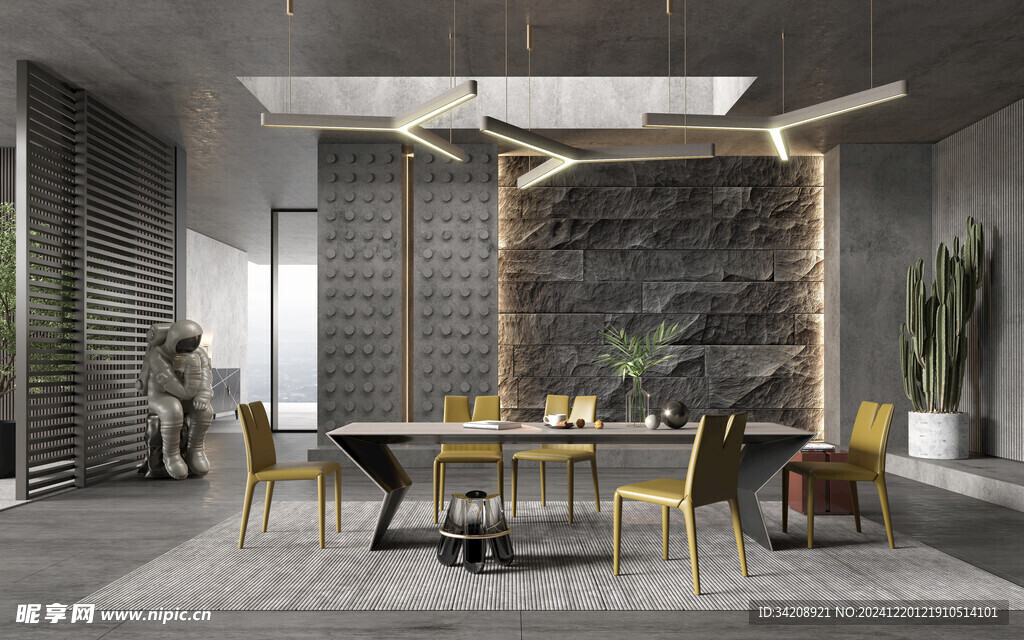 现代简约极简风格餐厅圆桌餐边柜