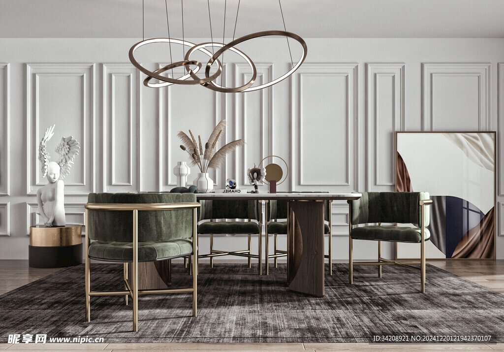 现代简约极简风格餐厅圆桌餐边柜