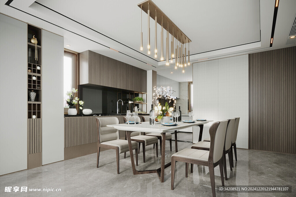 现代简约极简风格餐厅圆桌餐边柜