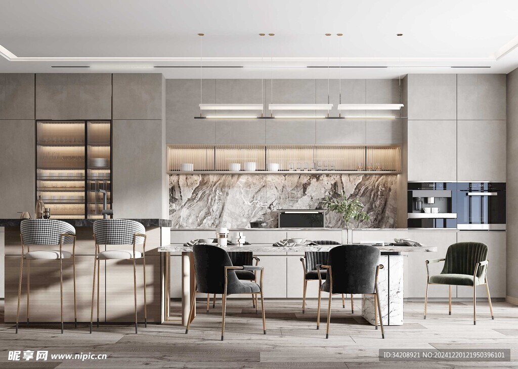 现代简约极简风格餐厅圆桌餐边柜