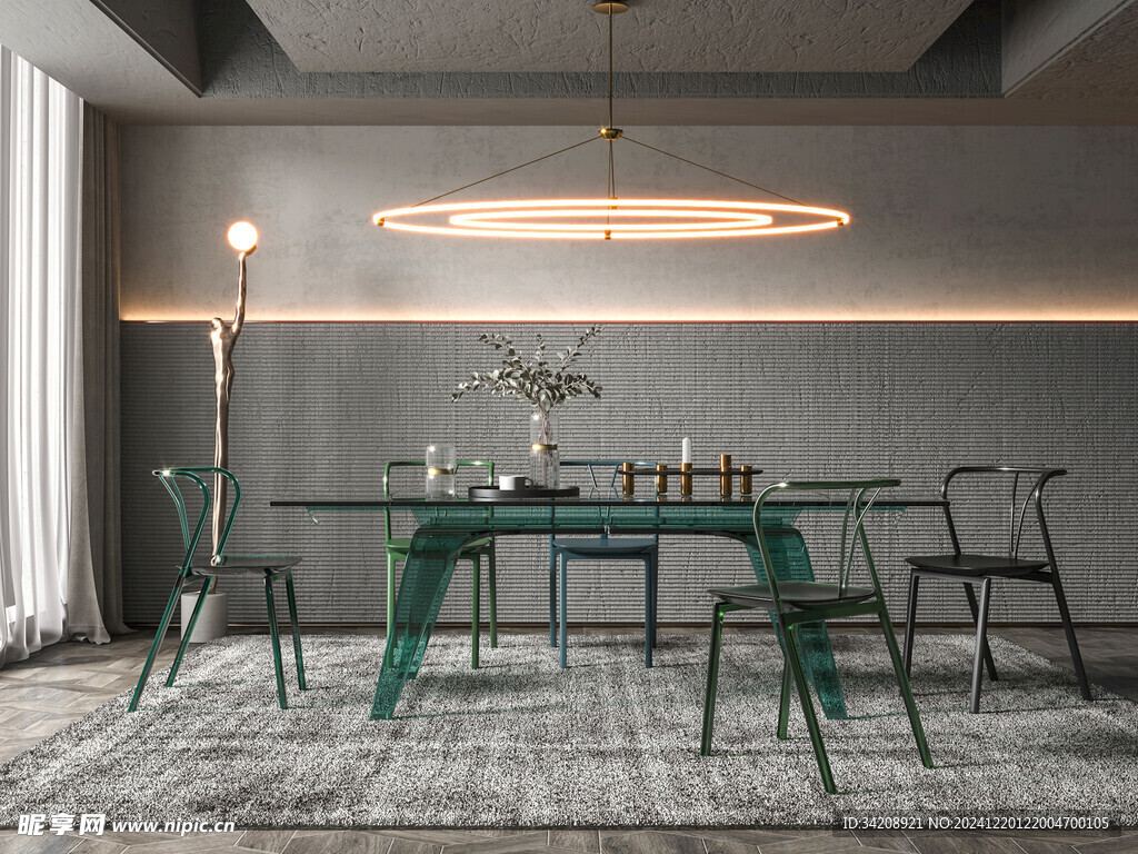 现代简约极简风格餐厅圆桌餐边柜