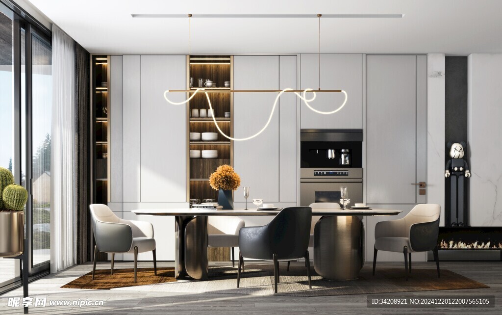 现代简约极简风格餐厅圆桌餐边柜