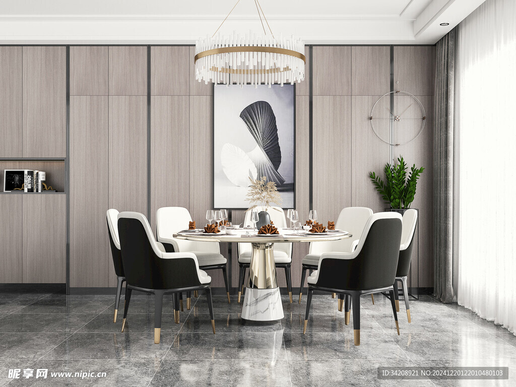 现代简约极简风格餐厅圆桌餐边柜