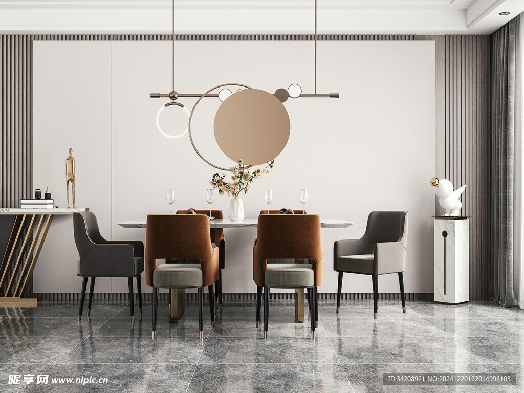 现代简约极简风格餐厅圆桌餐边柜