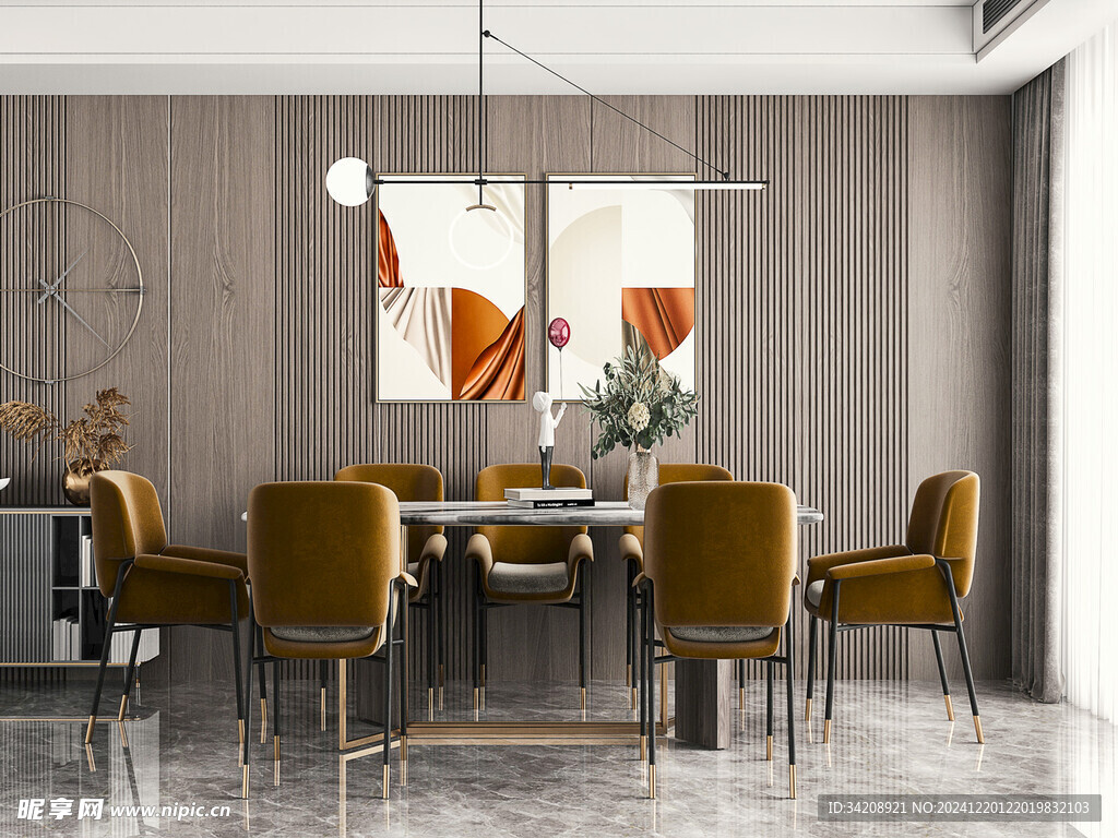 现代简约极简风格餐厅圆桌餐边柜