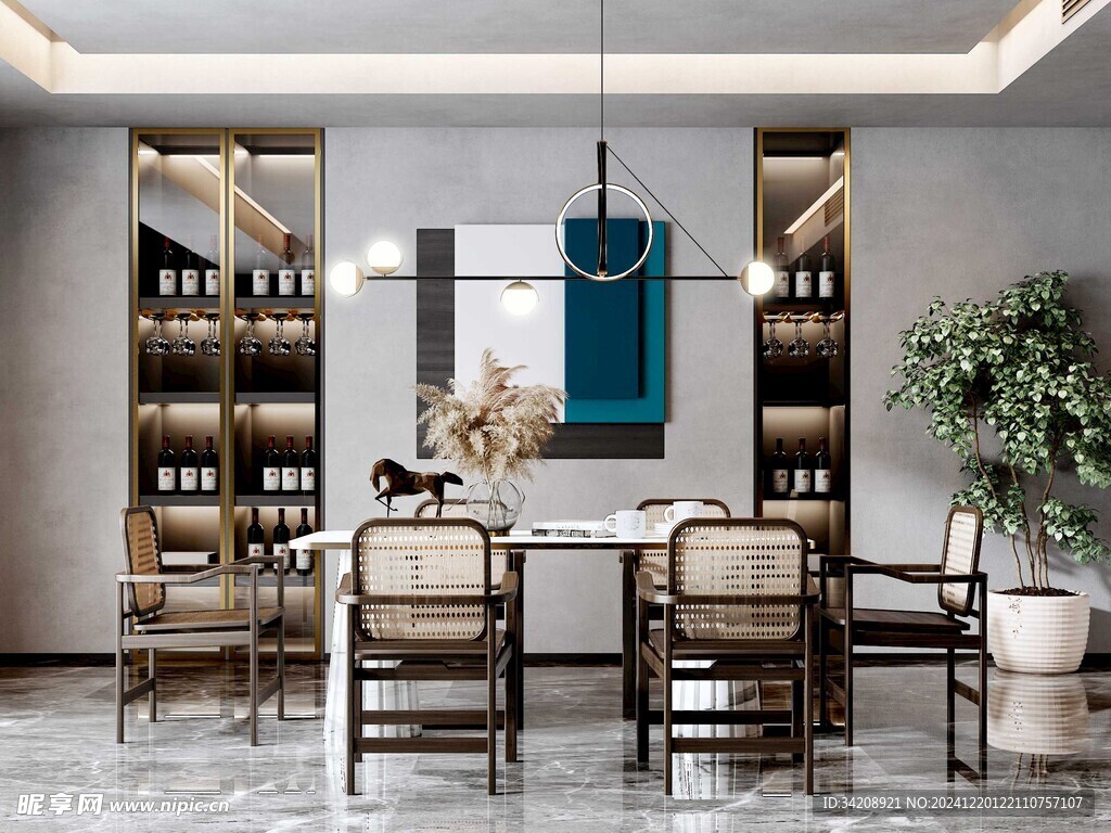 现代简约极简风格餐厅圆桌餐边柜