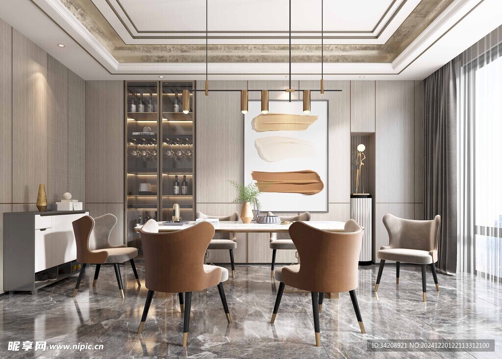 现代简约极简风格餐厅圆桌餐边柜