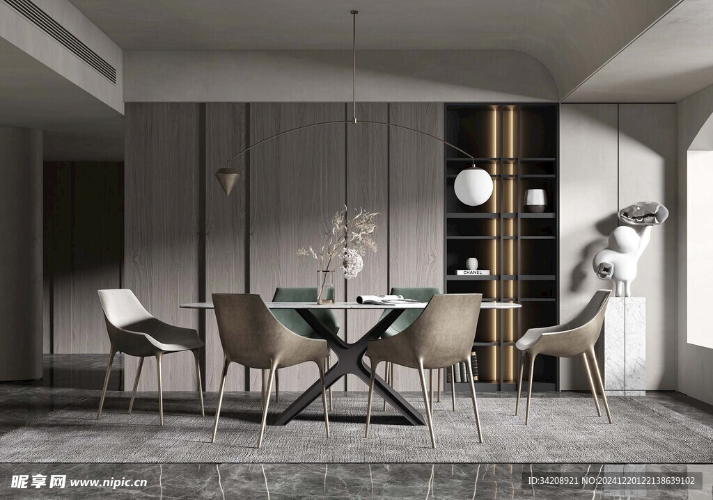 现代简约极简风格餐厅圆桌餐边柜