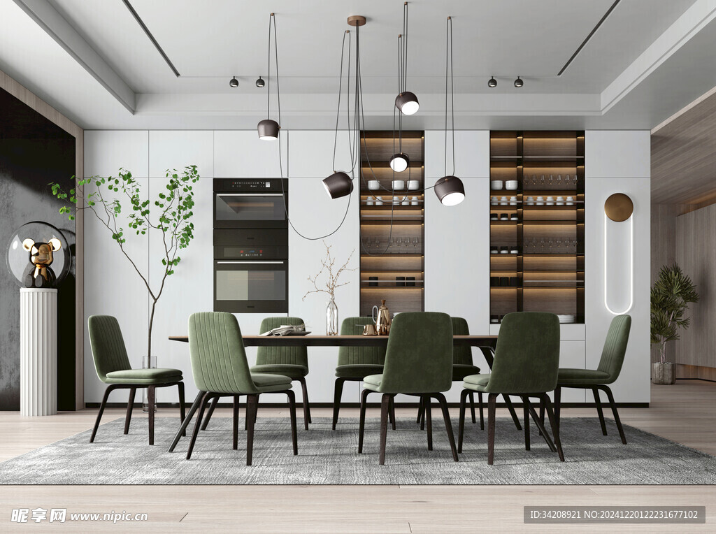 现代简约极简风格餐厅圆桌餐边柜