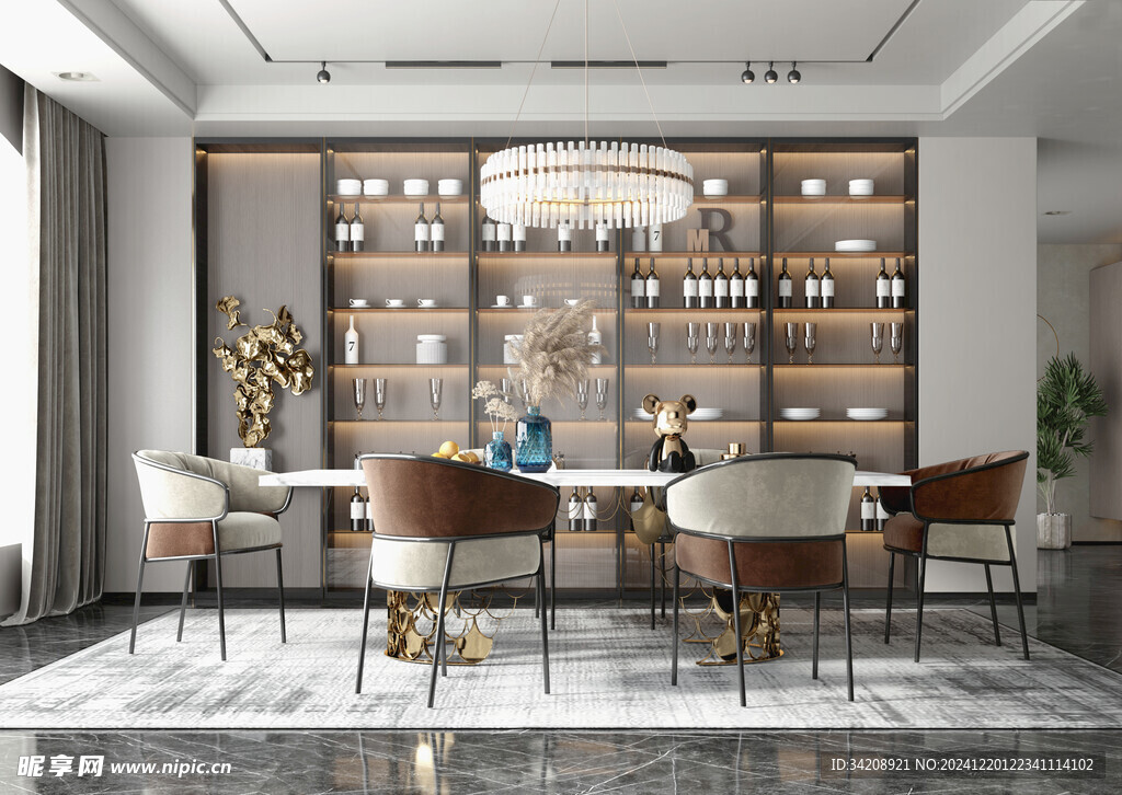 现代简约极简风格餐厅圆桌餐边柜