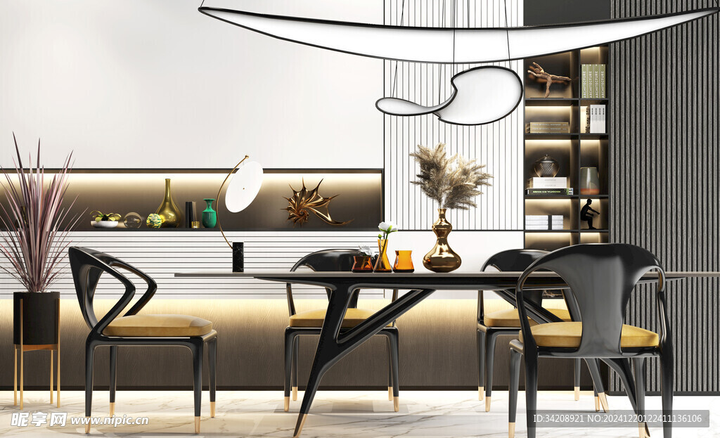 现代简约极简风格餐厅圆桌餐边柜