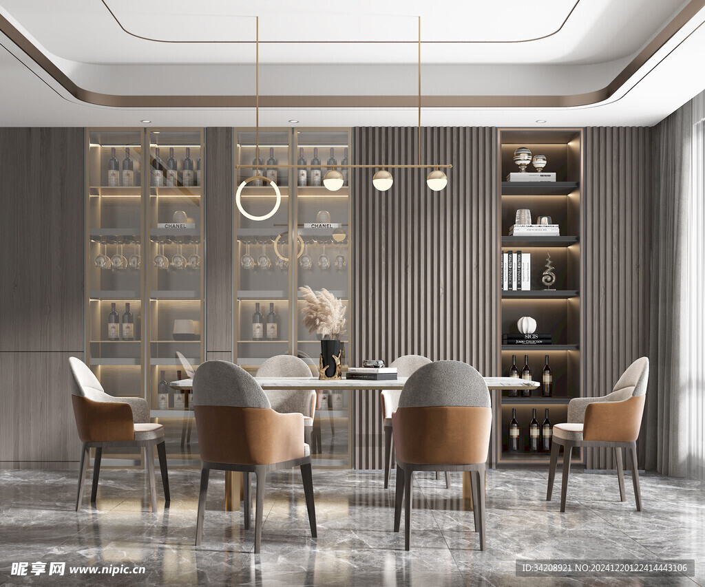 现代简约极简风格餐厅圆桌餐边柜