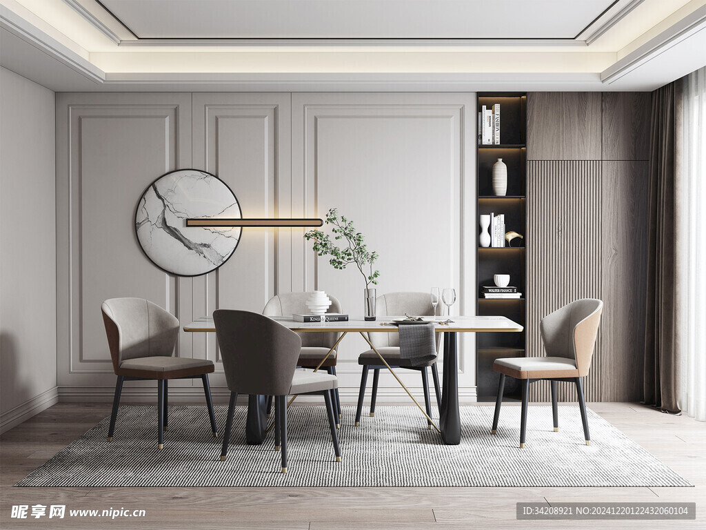 现代简约极简风格餐厅圆桌餐边柜