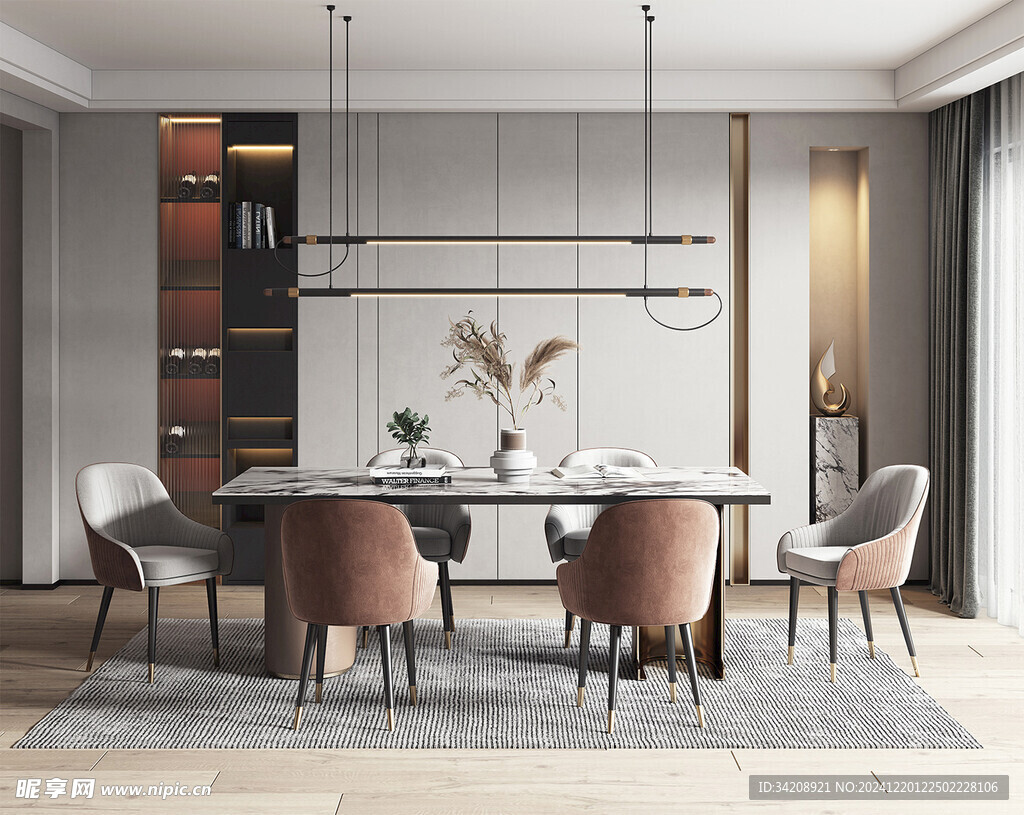 现代简约极简风格餐厅圆桌餐边柜