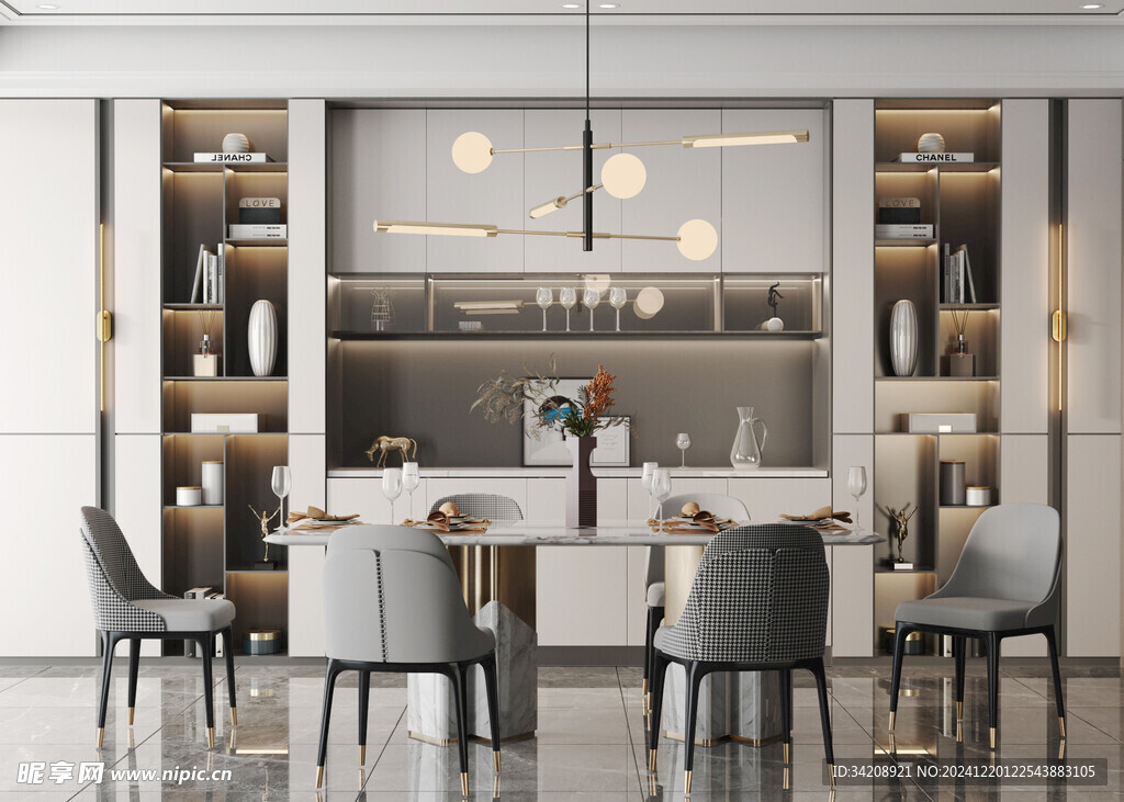 现代简约极简风格餐厅圆桌餐边柜