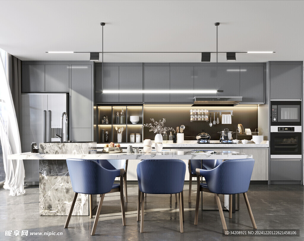 现代简约极简风格餐厅圆桌餐边柜