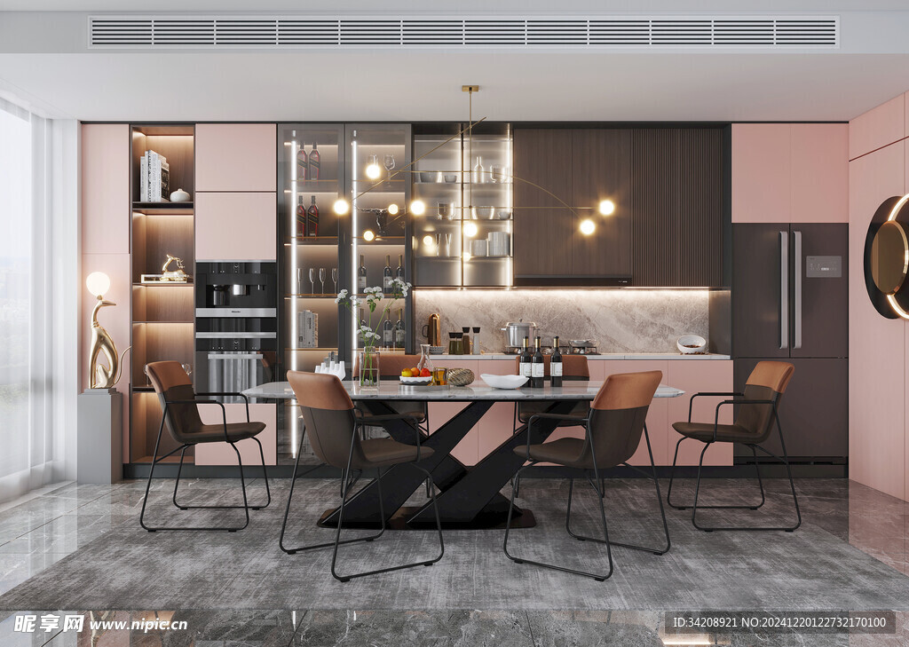 现代简约极简风格餐厅圆桌餐边柜